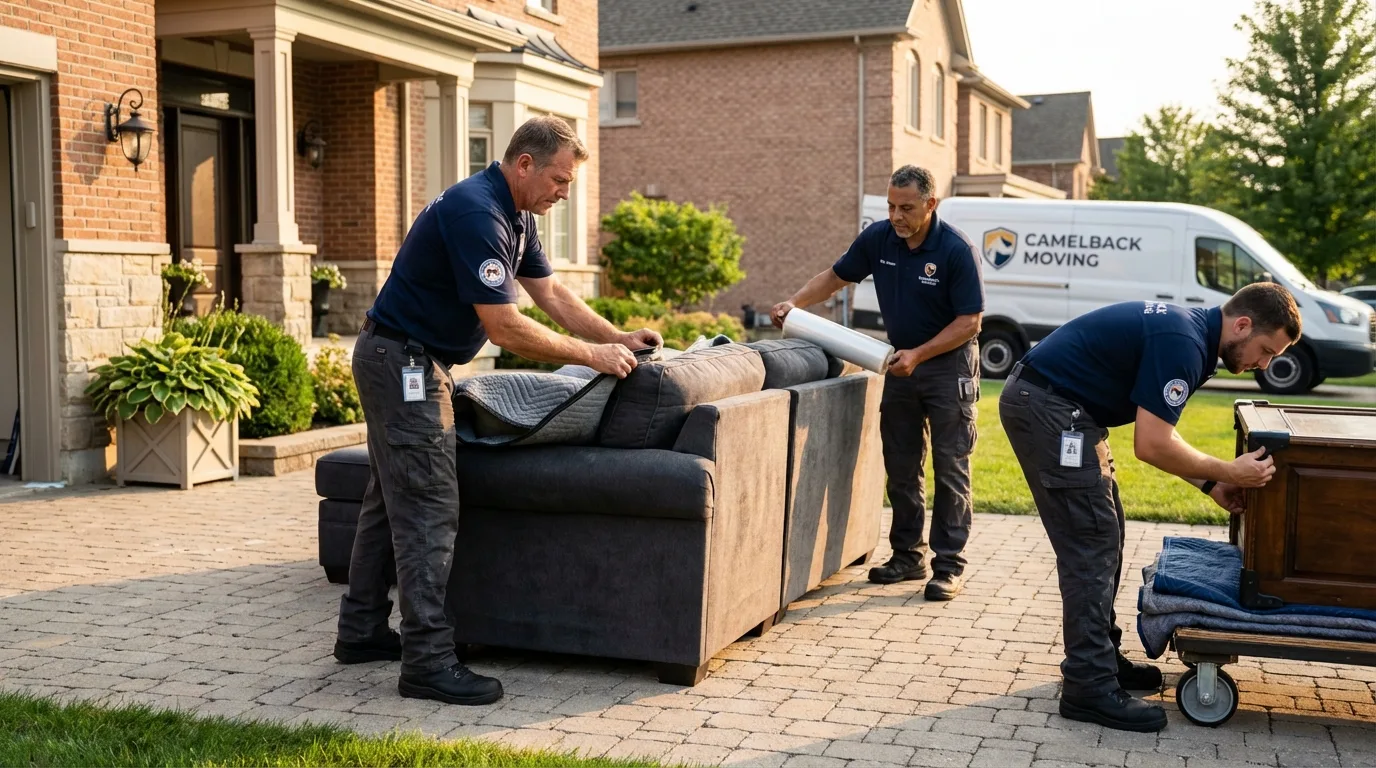 Large estate moving crew wrapping furniture in Alton, IL